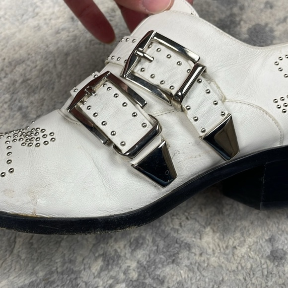 Chloe Leather Studded Buckle Strap Short Susanna Shoes White Ivory Sz 37 - Picture 12 of 13